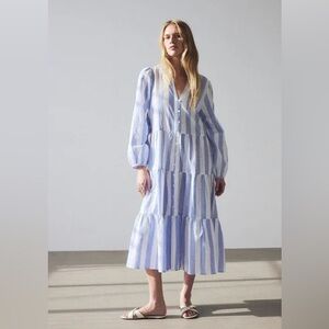 H&M Linen Blend Tired Midi Dress. Size M